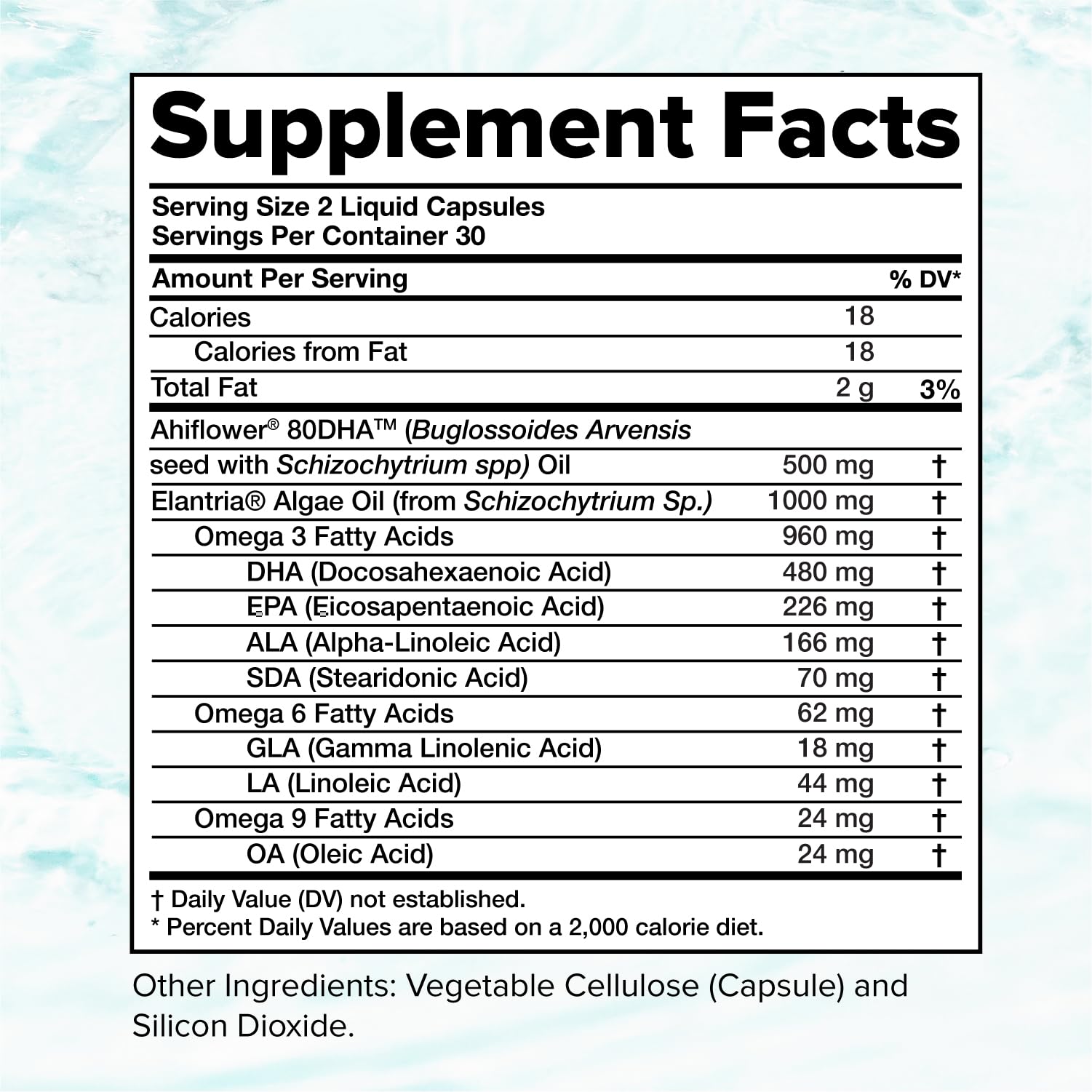 Vegan Omega 3 Supplement- 960mg Omega-3 Fatty Acids, DHA, EPA, SDA, ALA Supplement - Immune Support- 30 Servings, 60 Liquid Capsules - dailyvitalstore