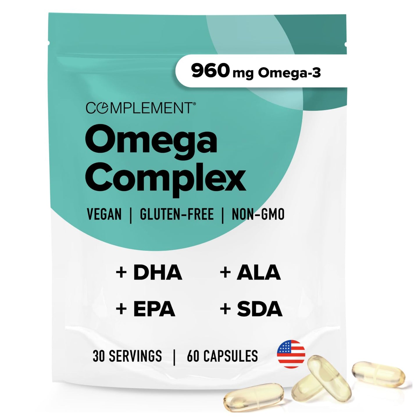 Vegan Omega 3 Supplement- 960mg Omega-3 Fatty Acids, DHA, EPA, SDA, ALA Supplement - Immune Support- 30 Servings, 60 Liquid Capsules - dailyvitalstore