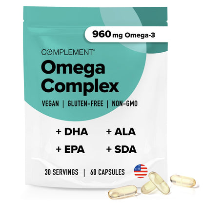 Vegan Omega 3 Supplement- 960mg Omega-3 Fatty Acids, DHA, EPA, SDA, ALA Supplement - Immune Support- 30 Servings, 60 Liquid Capsules - dailyvitalstore