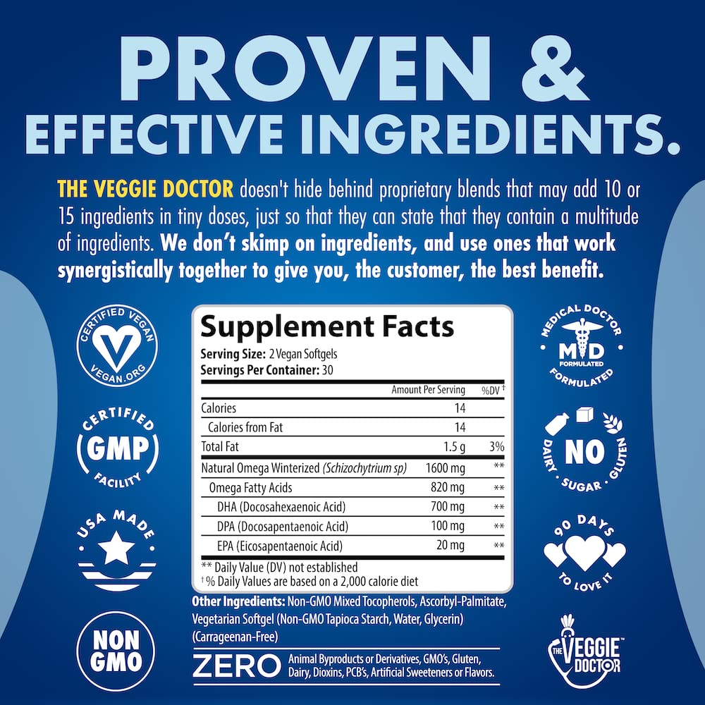 Vegan Omega 3 Supplement – Algae Omega 3 with DHA EPA DPA – Vegan Capsules from Algal – Fish Oil Alternative – Plant-Based Algae Oil Formula – Non-GMO - dailyvitalstore