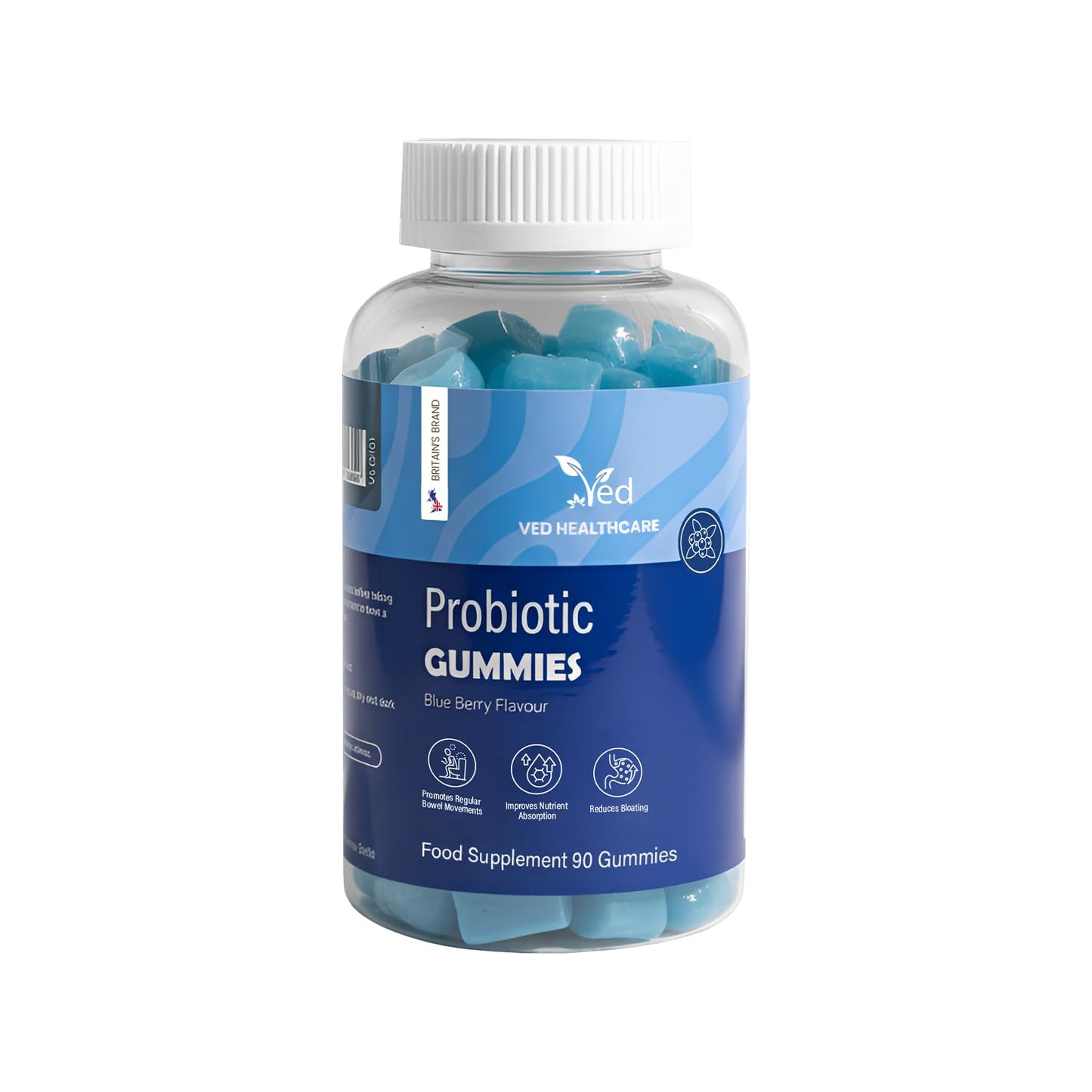 Vegan Probiotic Gummies with Prebiotics, Blueberry Flavour, 2 Gummies Daily (90 Count), 45 Days Supply, Non-GMO, Gluten Free, - dailyvitalstore