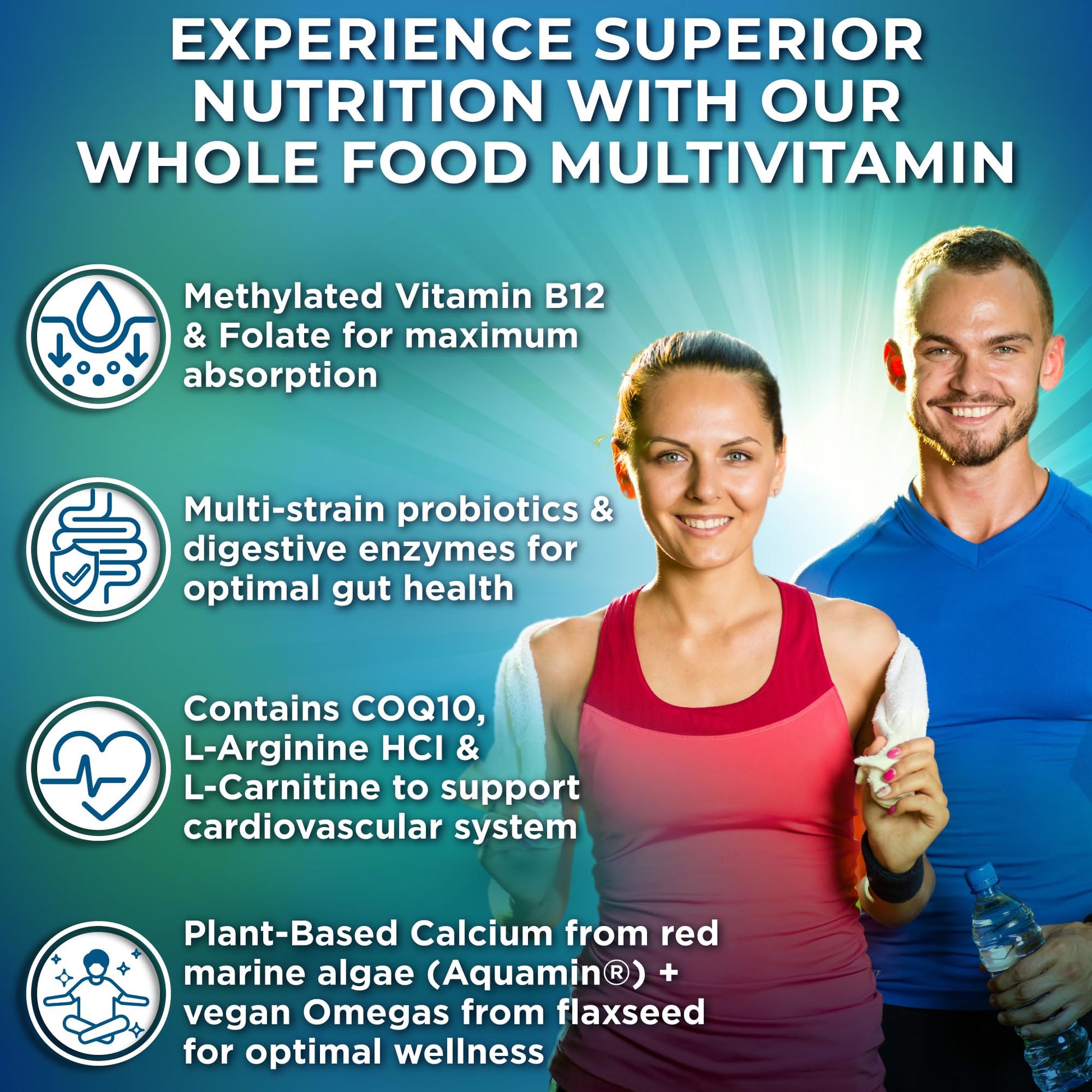 Vegan Whole Food Daily Multivitamin with Iron, Methylated Multivitamin for Women and Men, Made with Fruits & Vegetables, B-Complex, Probiotics, Enzymes - dailyvitalstore