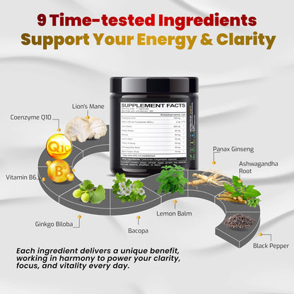 VEGATOT Brain Booster Brain Health Complex Supplement Concentrated with CoQ-10 VIT B6 Lion's Mane Ginkgo Biloba Lemon Balm Ginseng - dailyvitalstore