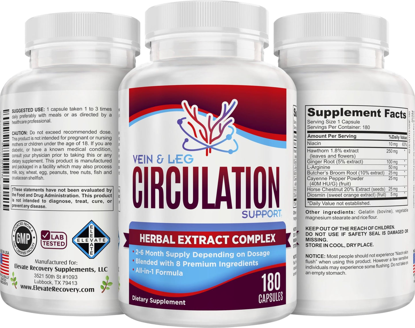 Vein & Leg Circulation (2-Month) Support Supplement with 8 Active Ingredients in 1 Formula | Leg + Vein | Blood Circulation Support Supplements | 60-Day Bulk Supply | 180 Capsules - dailyvitalstore