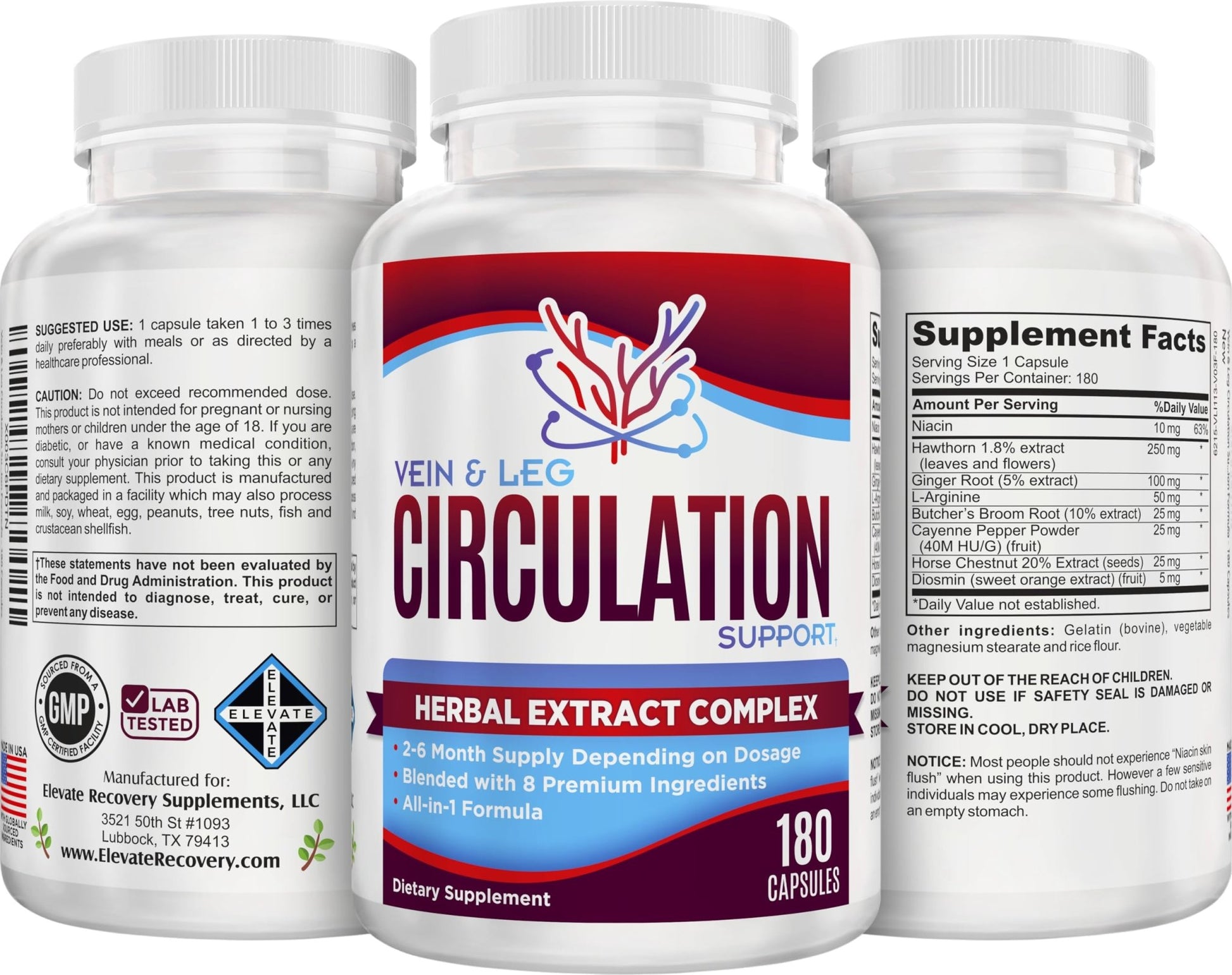 Vein & Leg Circulation (2-Month) Support Supplement with 8 Active Ingredients in 1 Formula | Leg + Vein | Blood Circulation Support Supplements | 60-Day Bulk Supply | 180 Capsules - dailyvitalstore
