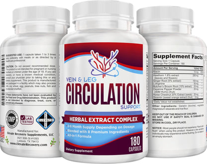 Vein & Leg Circulation (2-Month) Support Supplement with 8 Active Ingredients in 1 Formula | Leg + Vein | Blood Circulation Support Supplements | 60-Day Bulk Supply | 180 Capsules - dailyvitalstore