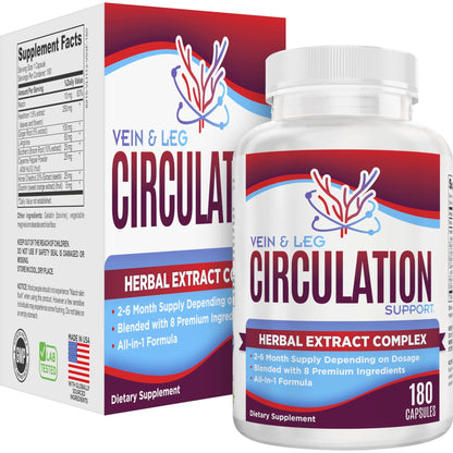 Vein & Leg Circulation (2-Month) Support Supplement with 8 Active Ingredients in 1 Formula | Leg + Vein | Blood Circulation Support Supplements | 60-Day Bulk Supply | 180 Capsules - dailyvitalstore