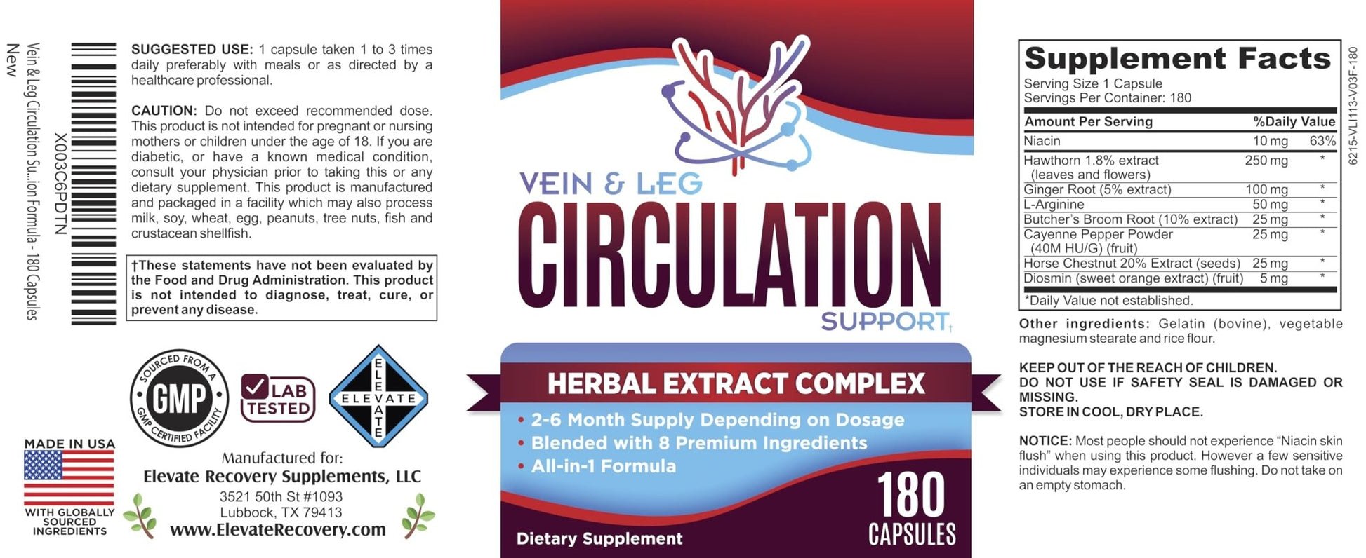 Vein & Leg Circulation (2-Month) Support Supplement with 8 Active Ingredients in 1 Formula | Leg + Vein | Blood Circulation Support Supplements | 60-Day Bulk Supply | 180 Capsules - dailyvitalstore