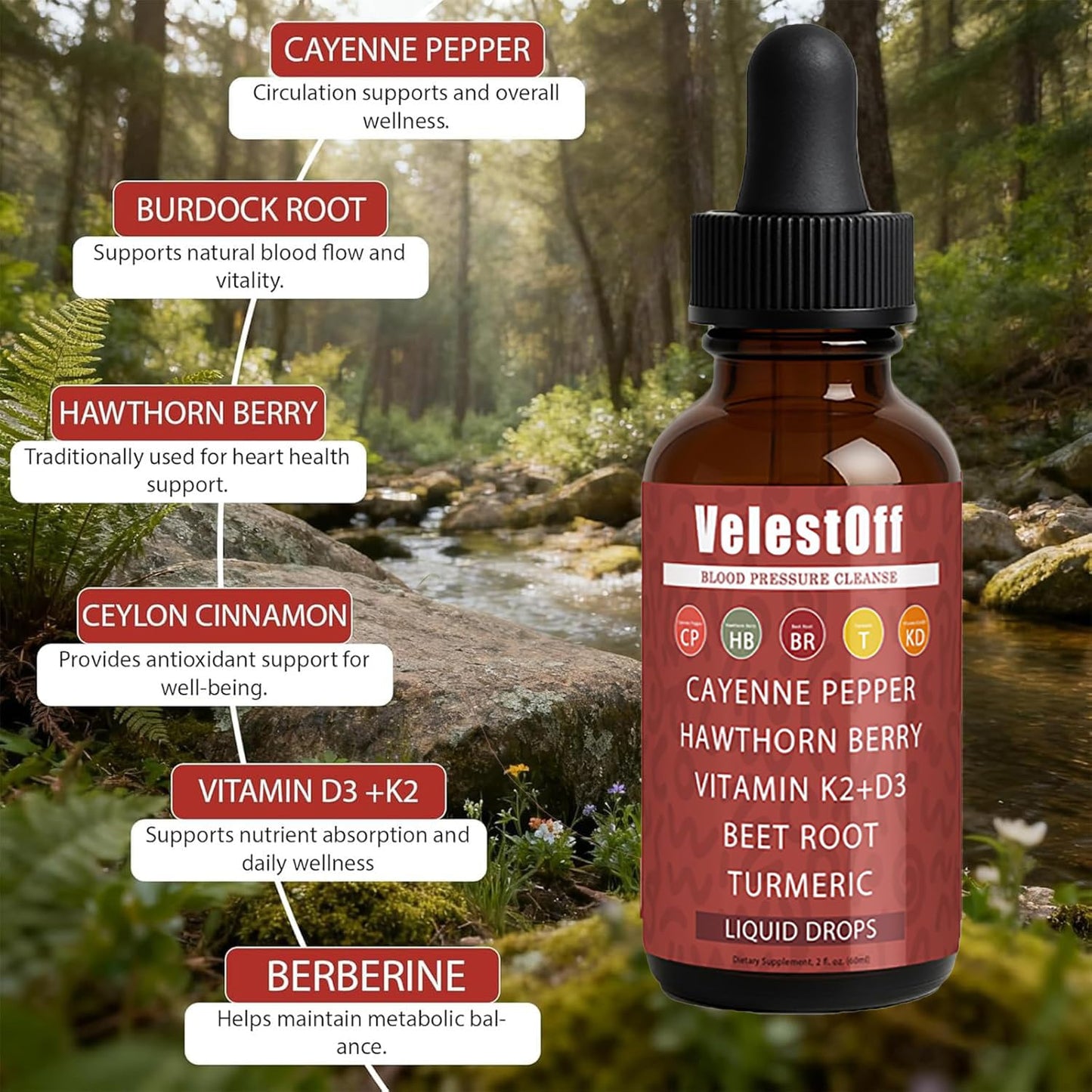 Velestoff Cayenne Pepper | Cayenne Heart & Circulation Blend – Botanical Extracts with Hawthorn, Beet Root, Turmeric, Vitamin K2 & D3 – Daily Wellness Drops (2 fl oz) (2) - dailyvitalstore