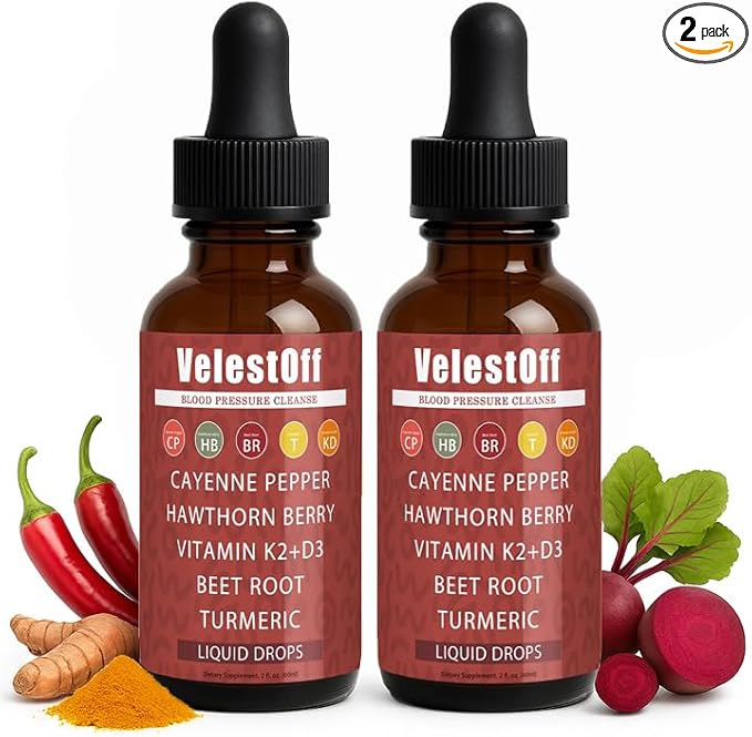 Velestoff Cayenne Pepper | Cayenne Heart & Circulation Blend – Botanical Extracts with Hawthorn, Beet Root, Turmeric, Vitamin K2 & D3 – Daily Wellness Drops (2 fl oz) (2) - dailyvitalstore