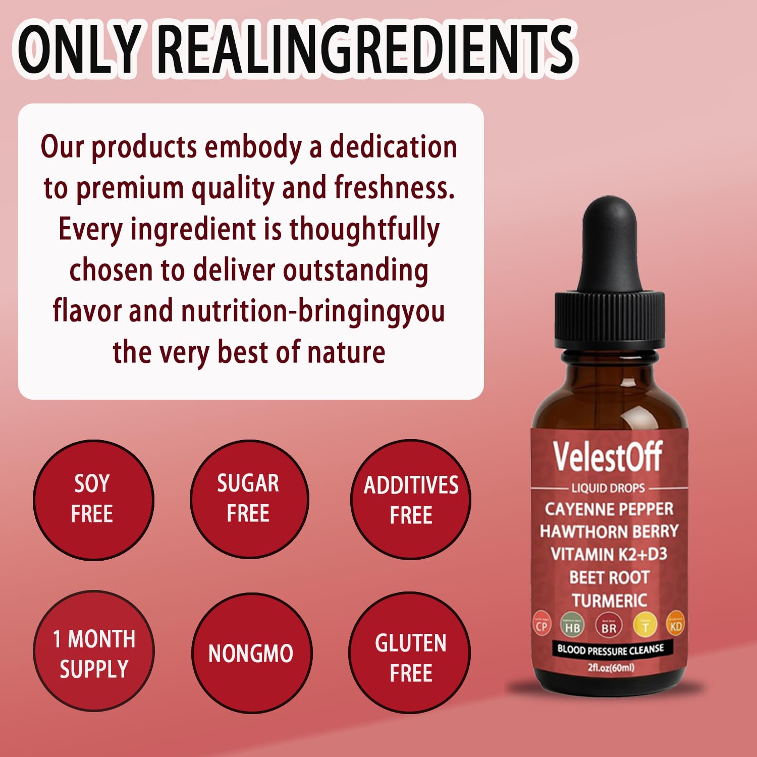 Velestoff Cayenne Pepper & Cayenne Pepper Drops Liquid Supplement with Hawthorn, Beet Root, Turmeric, Vitamin K2 D3 - dailyvitalstore