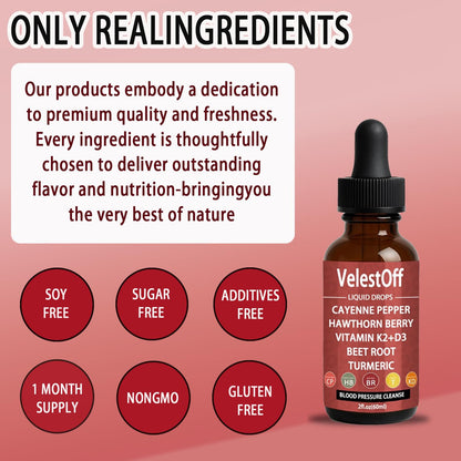 Velestoff Cayenne Pepper & Cayenne Pepper Drops Liquid Supplement with Hawthorn, Beet Root, Turmeric, Vitamin K2 D3 - dailyvitalstore