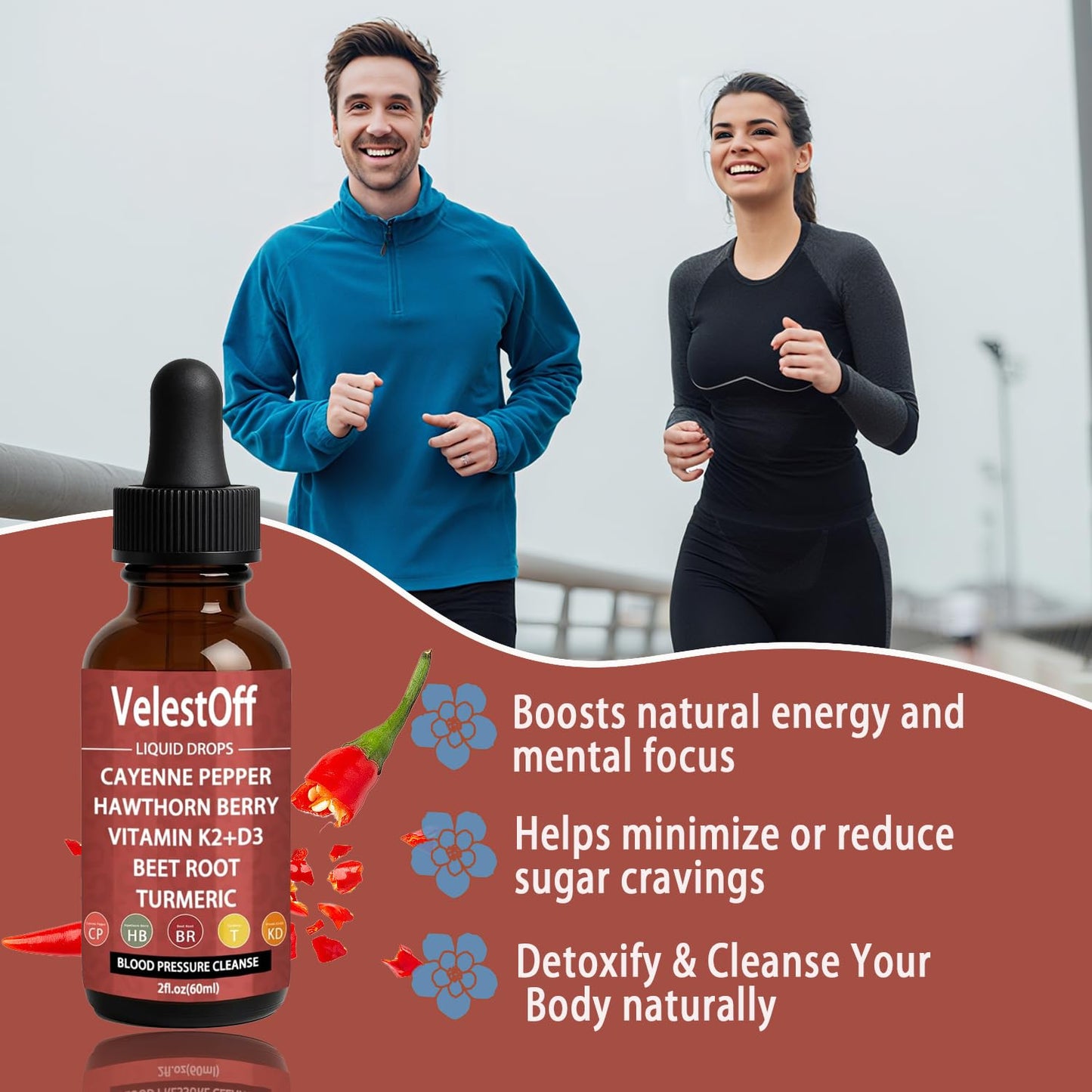 Velestoff Cayenne Pepper & Cayenne Pepper Drops Liquid Supplement with Hawthorn, Beet Root, Turmeric, Vitamin K2 D3 - dailyvitalstore