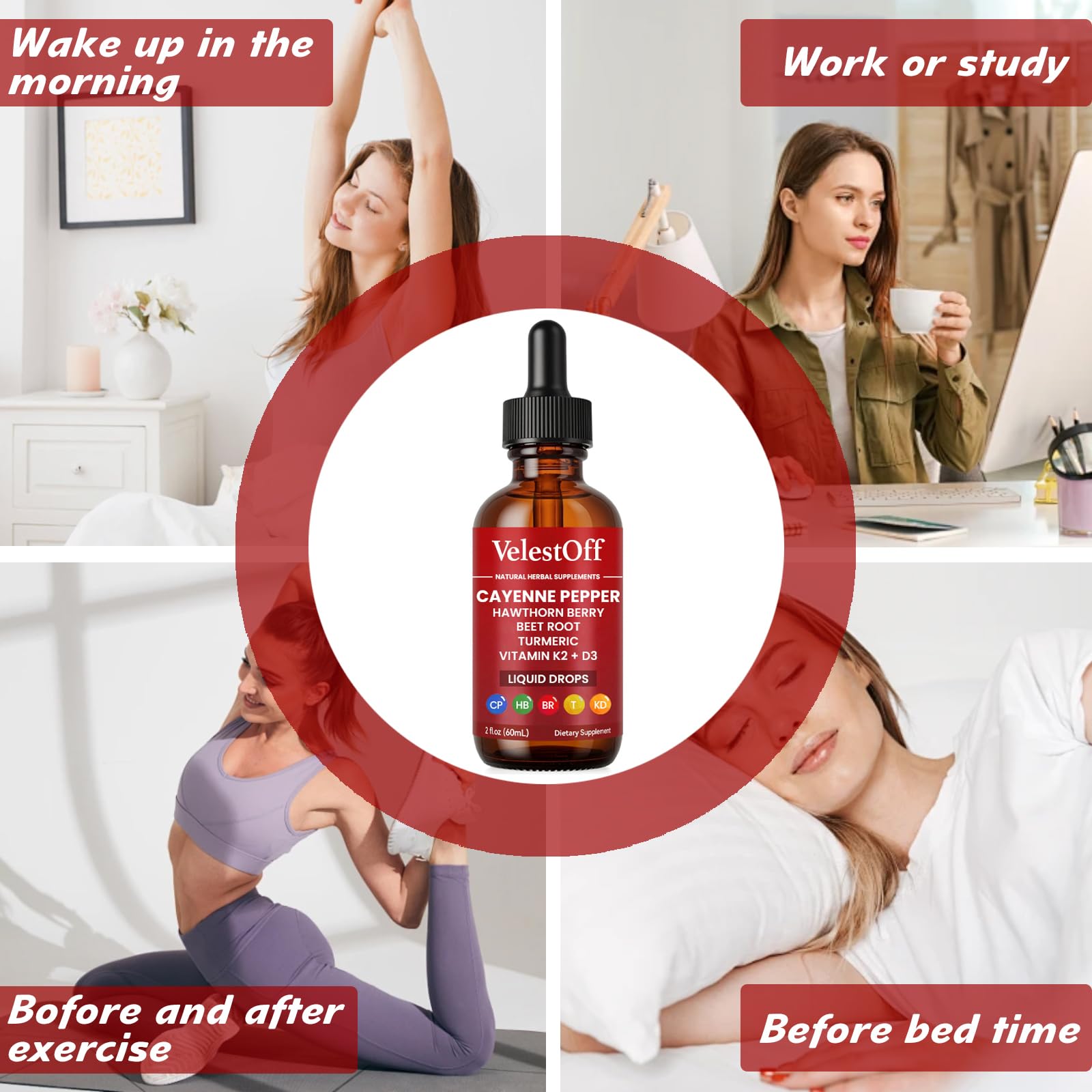 Velestoff Cayenne Pepper Drops, Cayenne Circulation Blend with Hawthorn Beet Root Turmeric Vitamin K2 D3 - Vegan, Non-GMO - 2FL.OZ (1 PCS) - dailyvitalstore