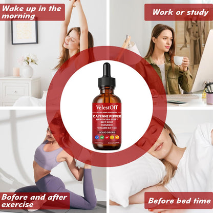 Velestoff Cayenne Pepper Drops, Cayenne Circulation Blend with Hawthorn Beet Root Turmeric Vitamin K2 D3 - Vegan, Non-GMO - 2FL.OZ (1 PCS) - dailyvitalstore