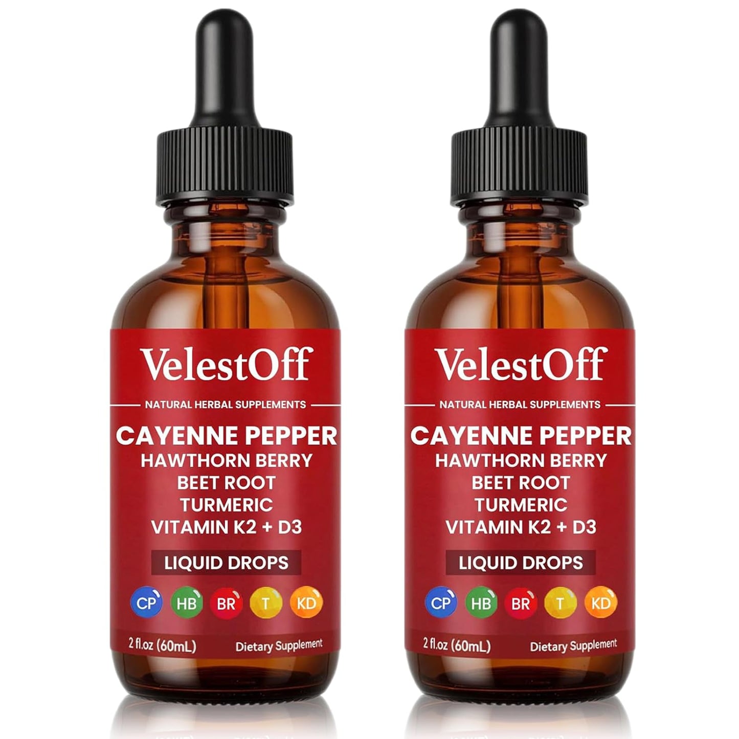 Velestoff Cayenne Pepper Drops, Cayenne Circulation Blend with Hawthorn Beet Root Turmeric Vitamin K2 D3 - Vegan, Non-GMO - 2FL.OZ (2 PCS) - dailyvitalstore