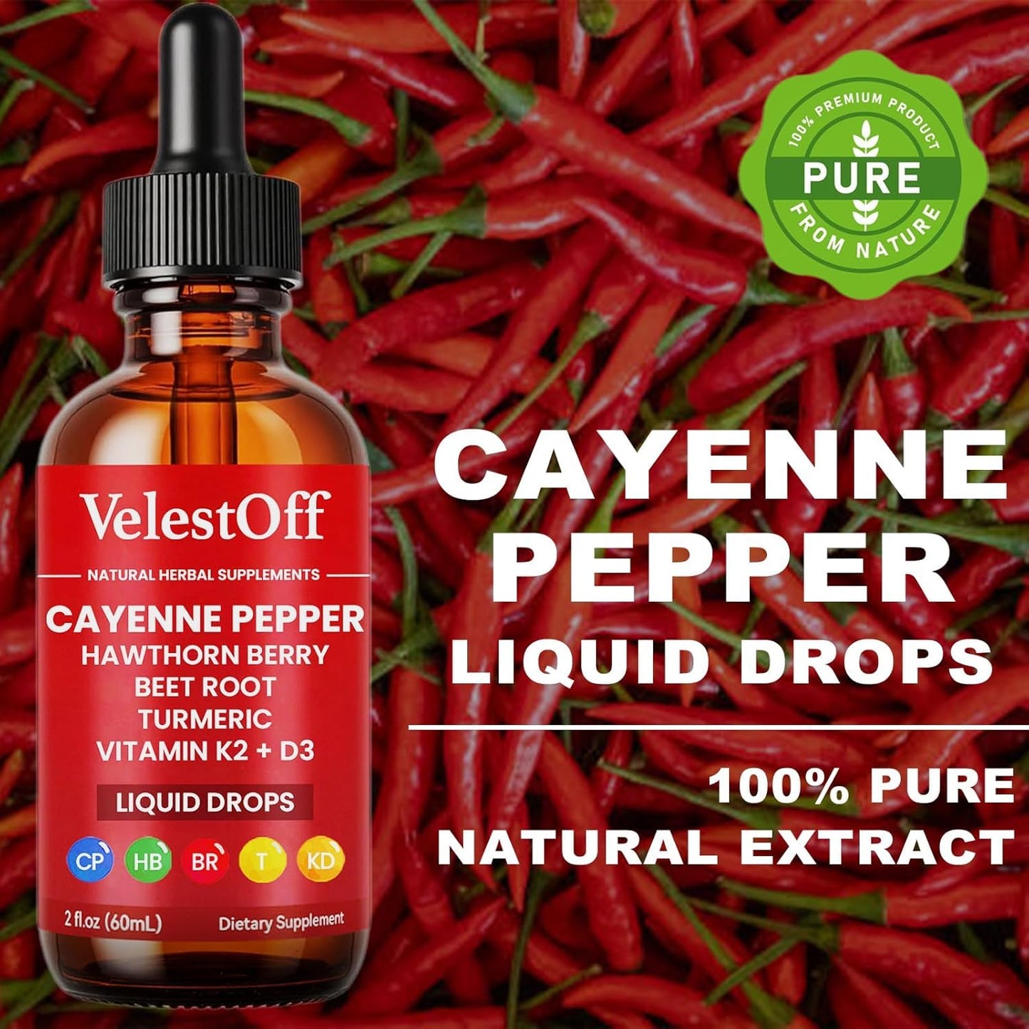 VelestOff Cayenne Pepper Drops - VelestOff Cayenne Circulation Blood Pressure Blend - Cayenne Pepper Hawthorn Beet Root Turmeric Vitamin K2 D3-2 OZ (2 PCS) - dailyvitalstore