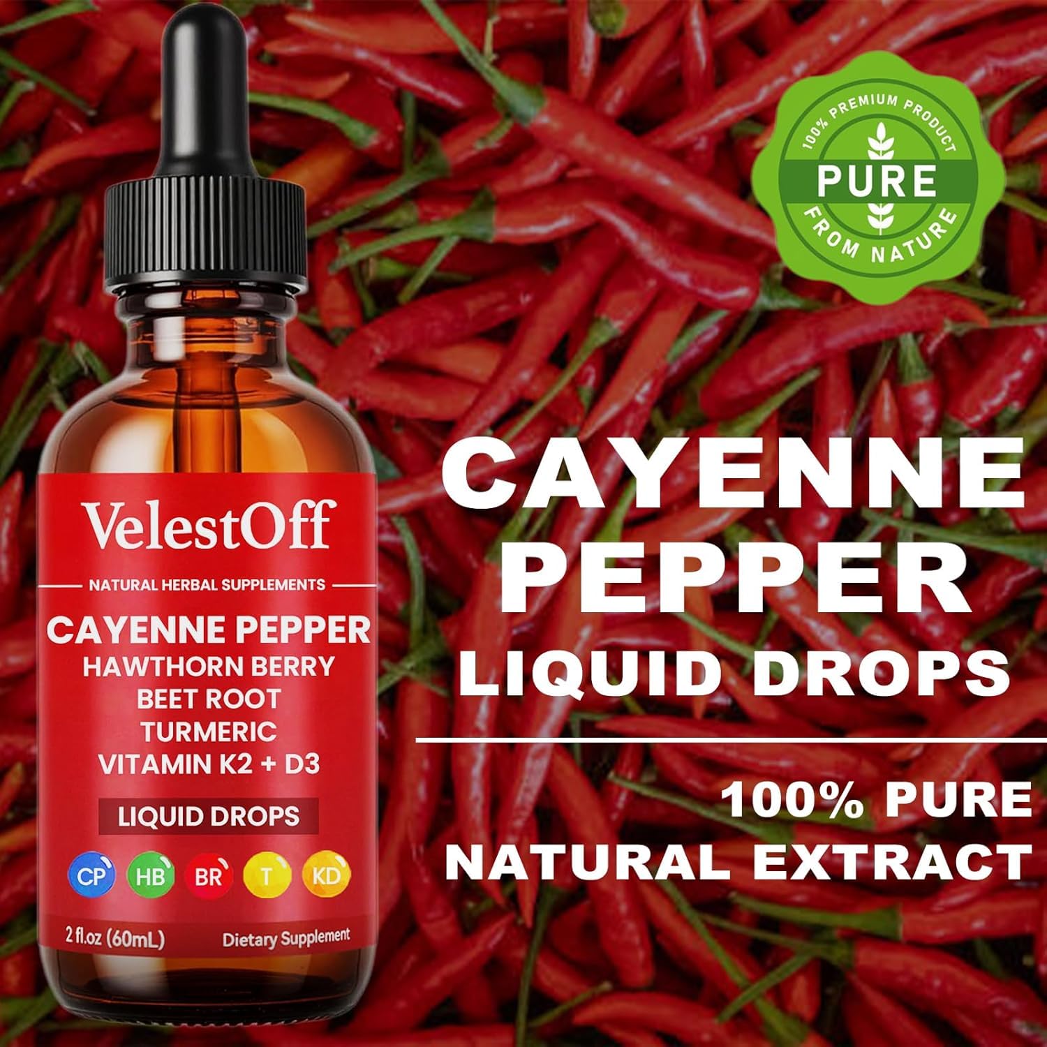 VelestOff Cayenne Pepper Drops - VelestOff Cayenne Circulation Blood Pressure Blend - Cayenne Pepper Hawthorn Beet Root Turmeric Vitamin K2 D3-2 OZ (2 PCS) - dailyvitalstore