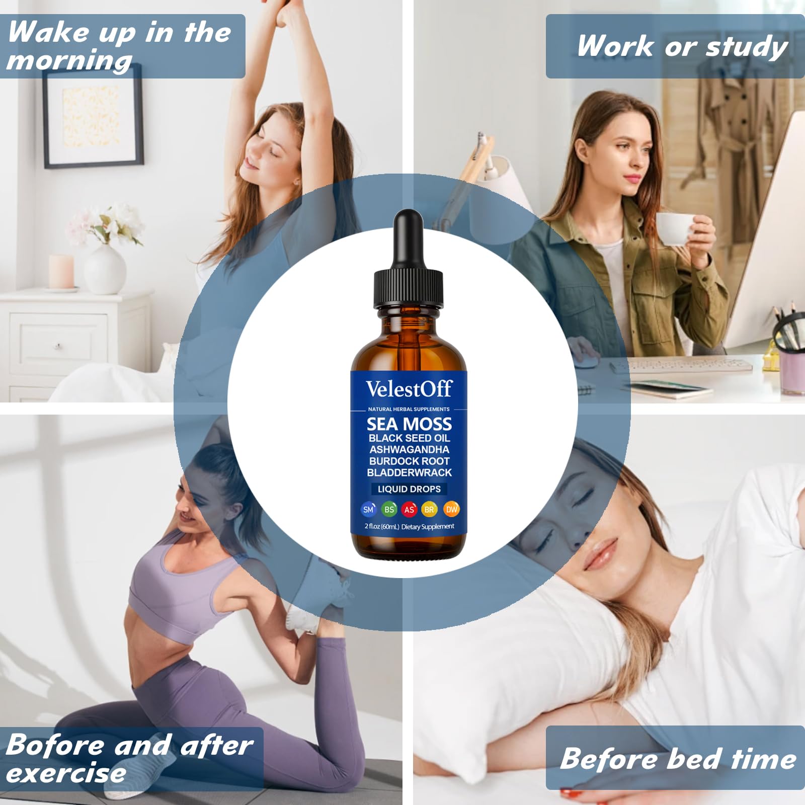 Velestoff Irish Seamoss Thyroid Hormone Regulator, Velestoff Thyroid Support Drops | Sea Moss, Black Seed Oil, Ashwagandha, Burdock Root, Bladderwrack, Hormone Balance & Support - 2 FL.OZ (1 Pcs) - dailyvitalstore