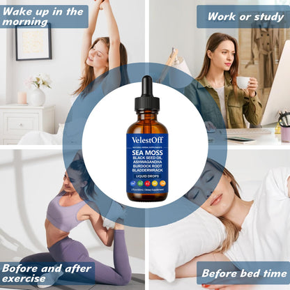Velestoff Irish Seamoss Thyroid Hormone Regulator, Velestoff Thyroid Support Drops | Sea Moss, Black Seed Oil, Ashwagandha, Burdock Root, Bladderwrack, Hormone Balance & Support - 2 FL.OZ (1 Pcs) - dailyvitalstore