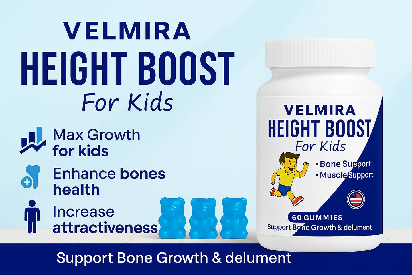 Velmira® Heightener Gummies for Bone Health & Development Support – Essential Vitamins & Minerals, Easy-to-Chew Gummies for Kids, Teens & Adults (Ages 5+) - dailyvitalstore