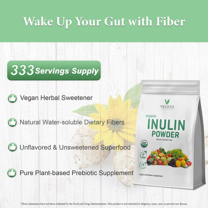VELOTO Organic Inulin Powder – Prebiotic Fiber Supplement for Smoothies & Drinks, 2.2 lb, Flavorless, Water Soluble, Vegan & Non-GMO - dailyvitalstore