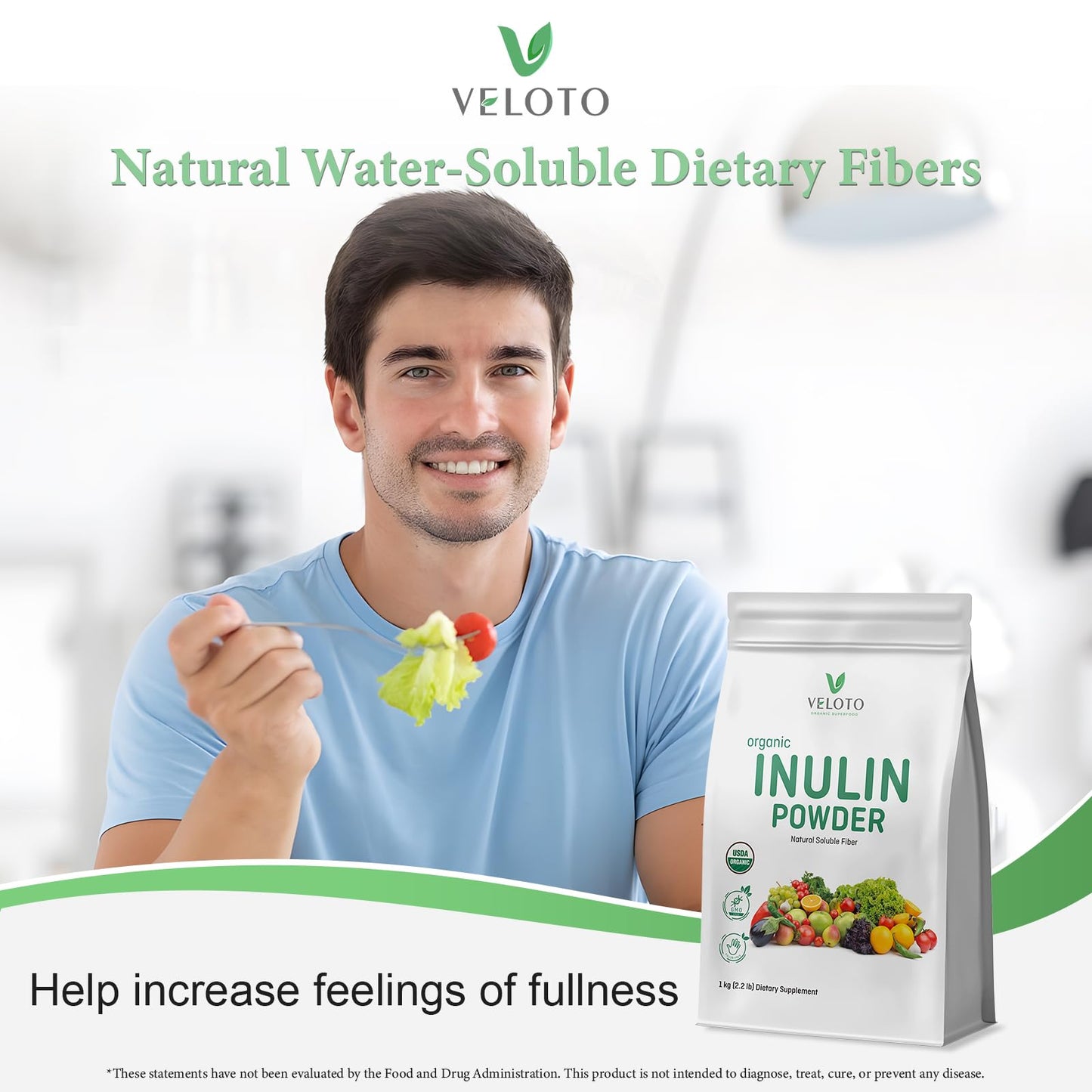VELOTO Organic Inulin Powder – Prebiotic Fiber Supplement for Smoothies & Drinks, 2.2 lb, Flavorless, Water Soluble, Vegan & Non-GMO - dailyvitalstore