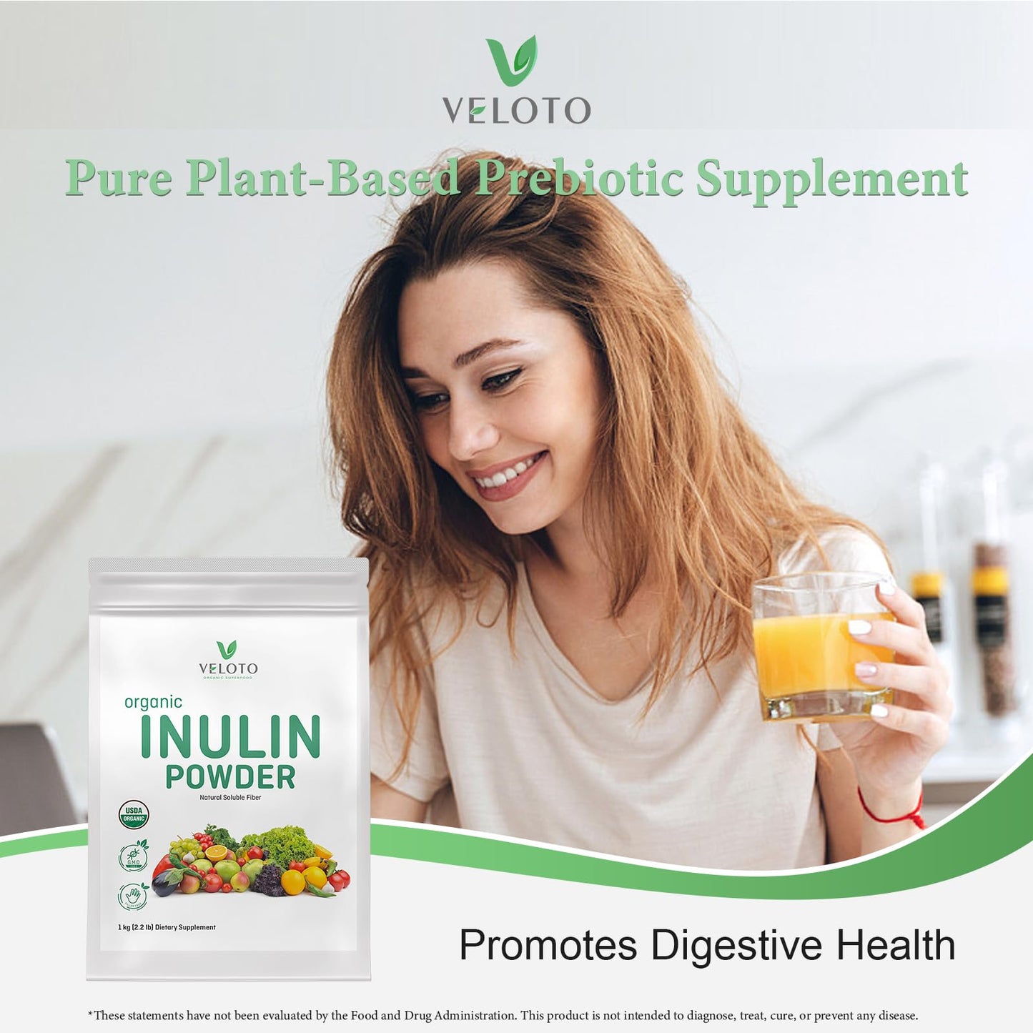 VELOTO Organic Inulin Powder – Prebiotic Fiber Supplement for Smoothies & Drinks, 2.2 lb, Flavorless, Water Soluble, Vegan & Non-GMO - dailyvitalstore