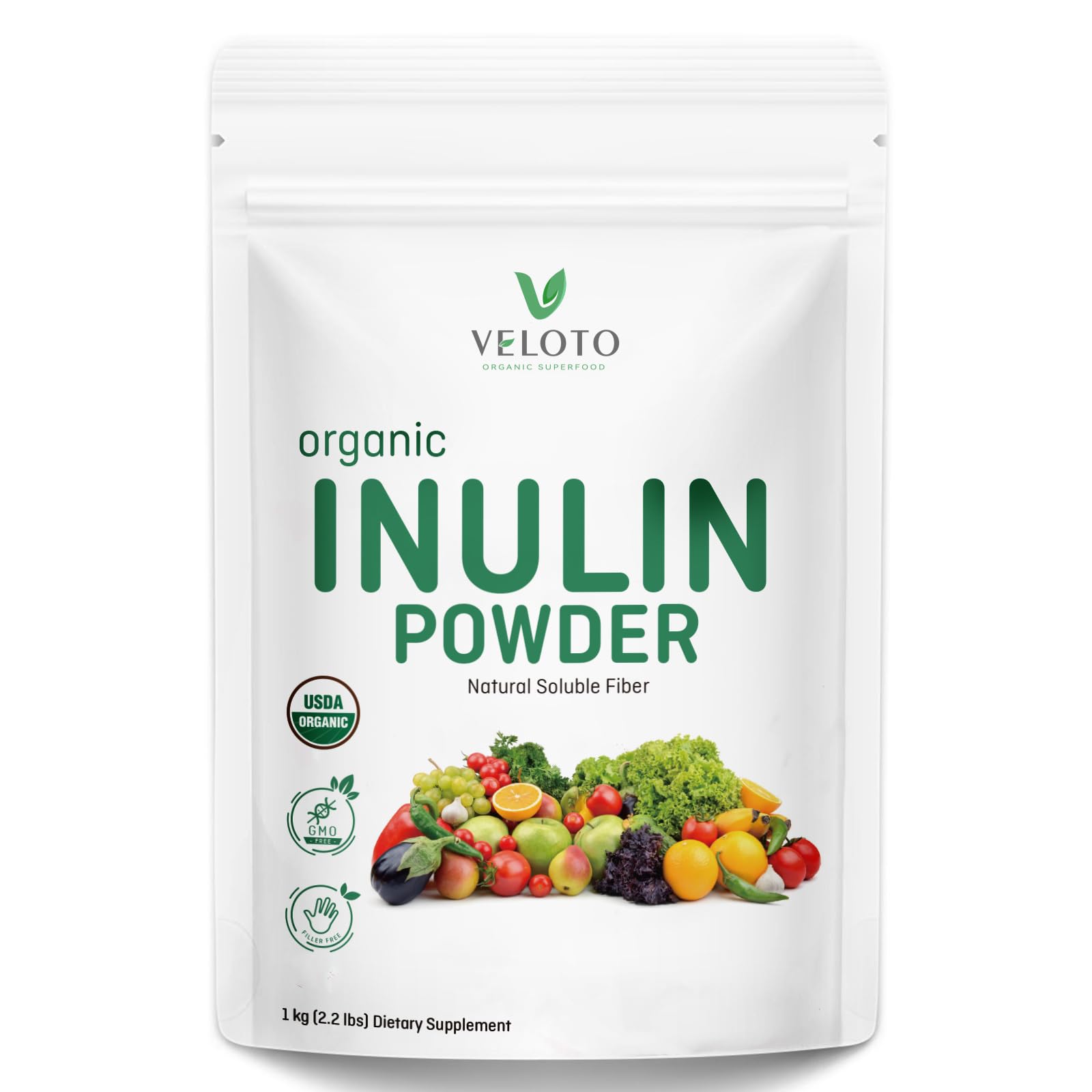 VELOTO Organic Inulin Powder – Prebiotic Fiber Supplement for Smoothies & Drinks, 2.2 lb, Flavorless, Water Soluble, Vegan & Non-GMO - dailyvitalstore