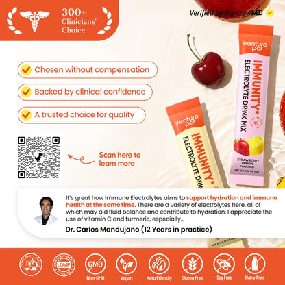 Venture Pal 2-in-1 Hydration + Immune Electrolytes Powder Packets with 7 Electrolytes & 6 Vitamins, Elderberry, Turmeric, Echinacea | Liquid Daily IV Drink Mix - dailyvitalstore