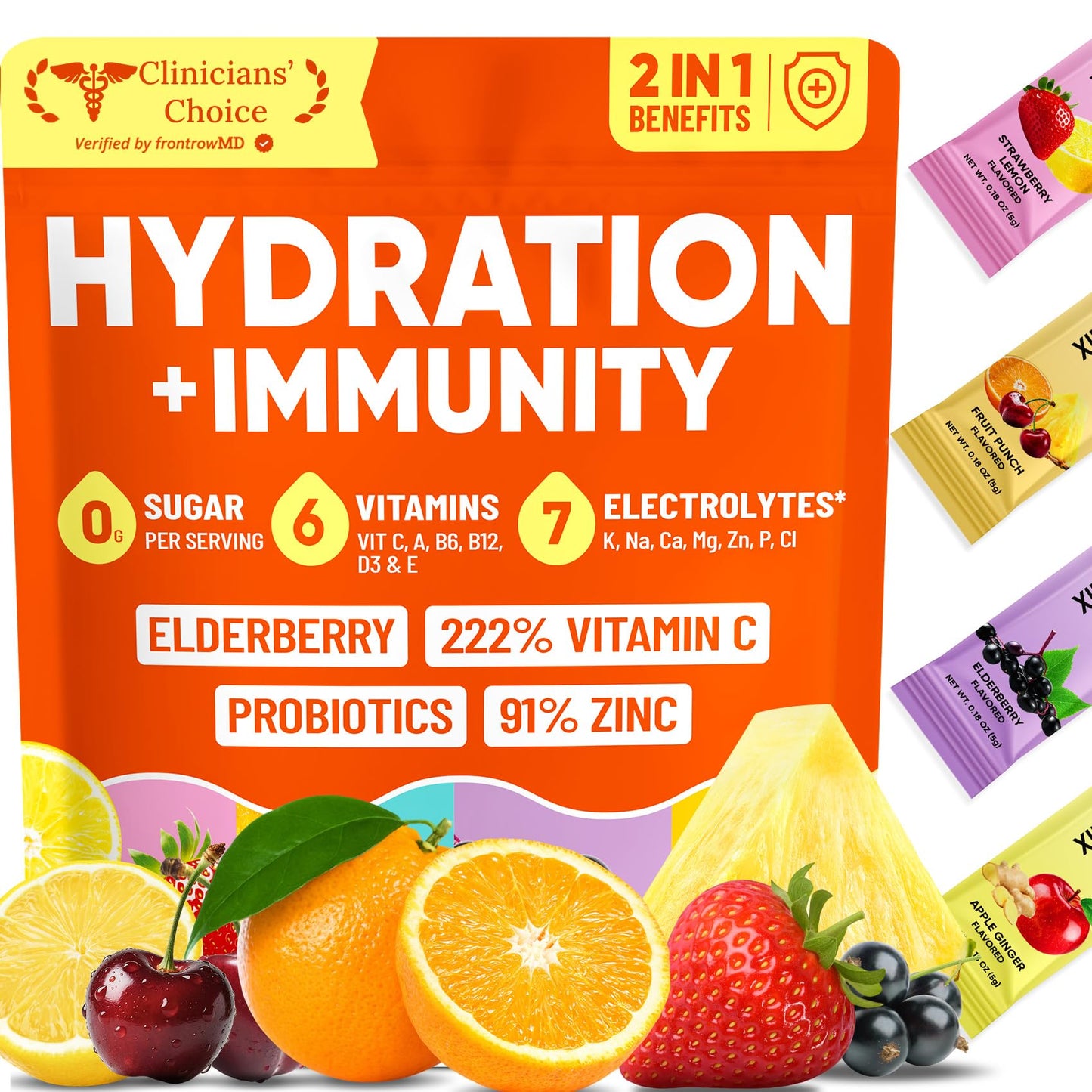 Venture Pal 2-in-1 Hydration + Immune Electrolytes Powder Packets with 7 Electrolytes & 6 Vitamins, Elderberry, Turmeric, Echinacea | Liquid Daily IV Drink Mix - dailyvitalstore