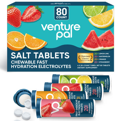 Venture Pal Chewable Electrolyte Tablets, 80 Count Fast-Dissolve Sugar-Free Stick Salt Tablets,Gluten Free – Variety Pack for Rapid Hydration, Outdoor Running, - dailyvitalstore