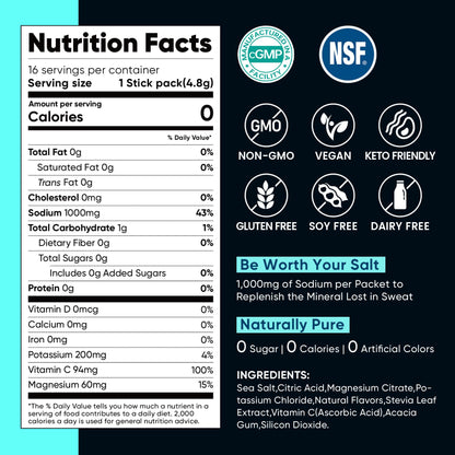 Venture Pal High Sodium Sugar Free Electrolytes Powder Packet, Zero Calories Hydration Packets with Vitamin, Sodium, Potassium & Magnesium, Electrolyte Drink Mix - dailyvitalstore