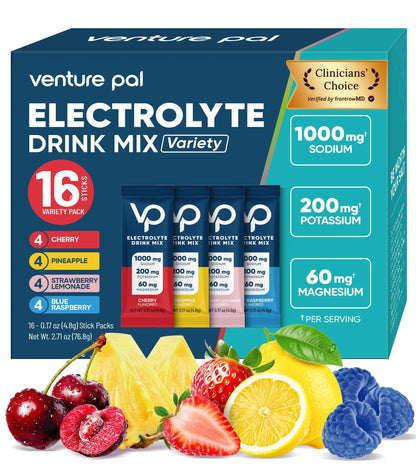 Venture Pal High Sodium Sugar Free Electrolytes Powder Packet, Zero Calories Hydration Packets with Vitamin, Sodium, Potassium & Magnesium, Electrolyte Drink Mix - dailyvitalstore