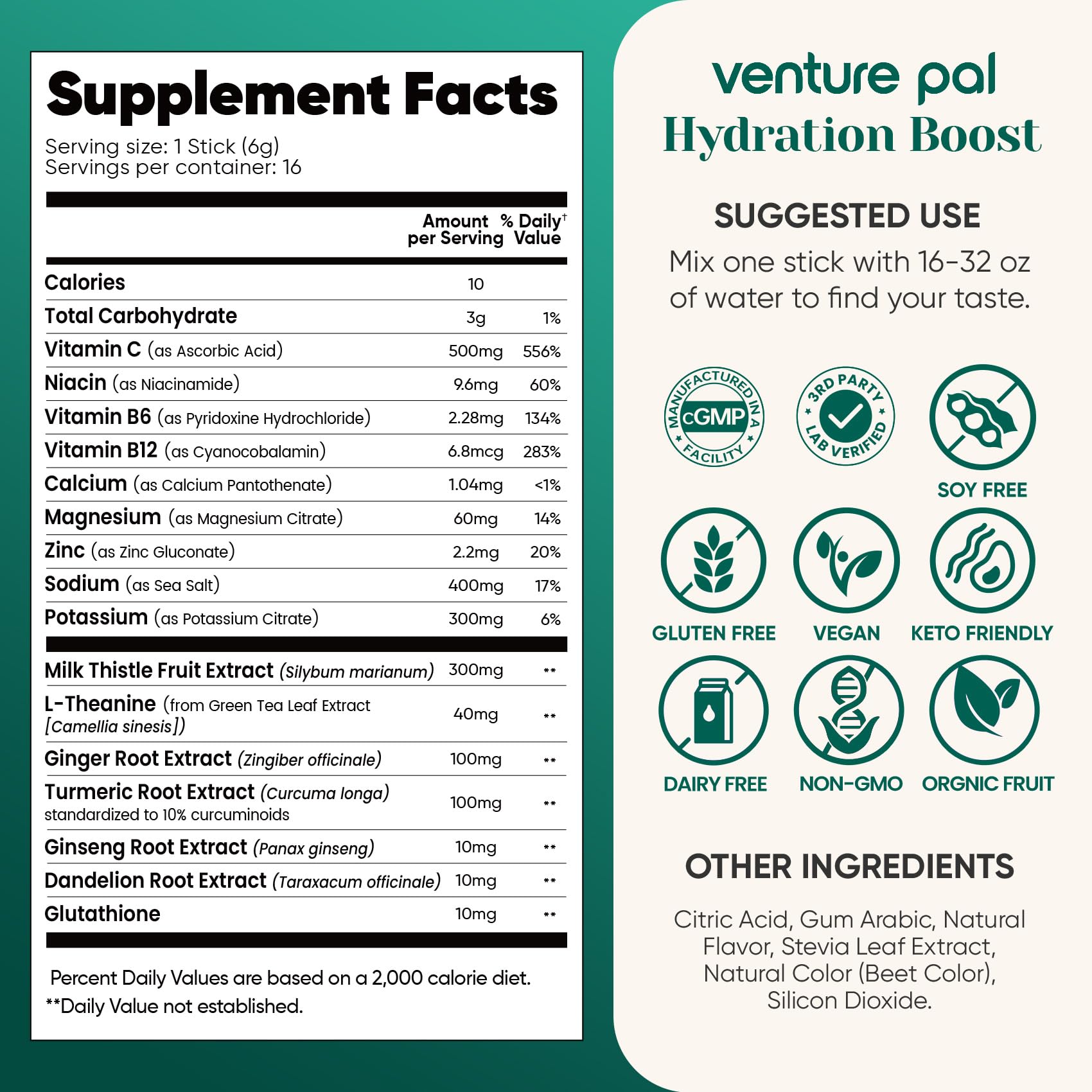 Venture Pal Hydration Packets + Liver Support- Liquid Daily IV Electrolyte Powder Packets with 7 Electrolytes & 5 Vitamins, Milk Thistle + L-Theanine | Sugar-Free - dailyvitalstore