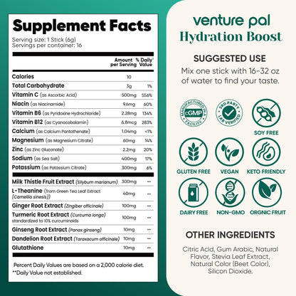 Venture Pal Hydration Packets + Liver Support- Liquid Daily IV Electrolyte Powder Packets with 7 Electrolytes & 5 Vitamins, Milk Thistle + L-Theanine | Sugar-Free - dailyvitalstore