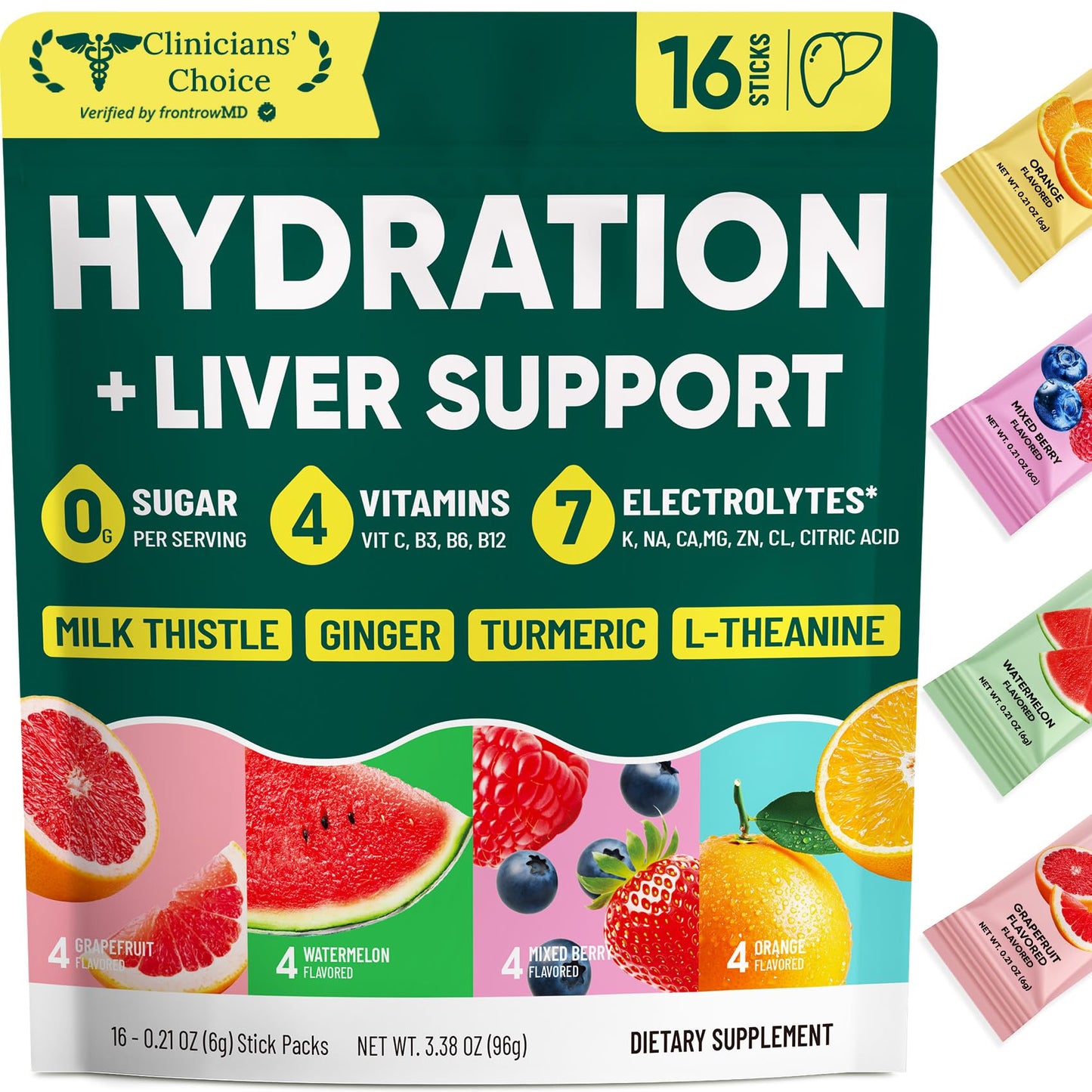 Venture Pal Hydration Packets + Liver Support- Liquid Daily IV Electrolyte Powder Packets with 7 Electrolytes & 5 Vitamins, Milk Thistle + L-Theanine | Sugar-Free - dailyvitalstore