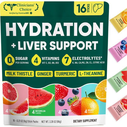 Venture Pal Hydration Packets + Liver Support- Liquid Daily IV Electrolyte Powder Packets with 7 Electrolytes & 5 Vitamins, Milk Thistle + L-Theanine | Sugar-Free - dailyvitalstore