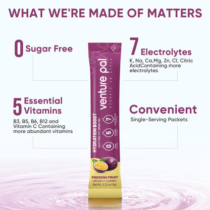 Venture Pal Sugar Free Electrolyte Powder Packets - Liquid Daily IV Drink Mix for Rapid Hydration & Party Recovery | 5 Vitamins & 7 Electrolytes| Keto Friendly - dailyvitalstore