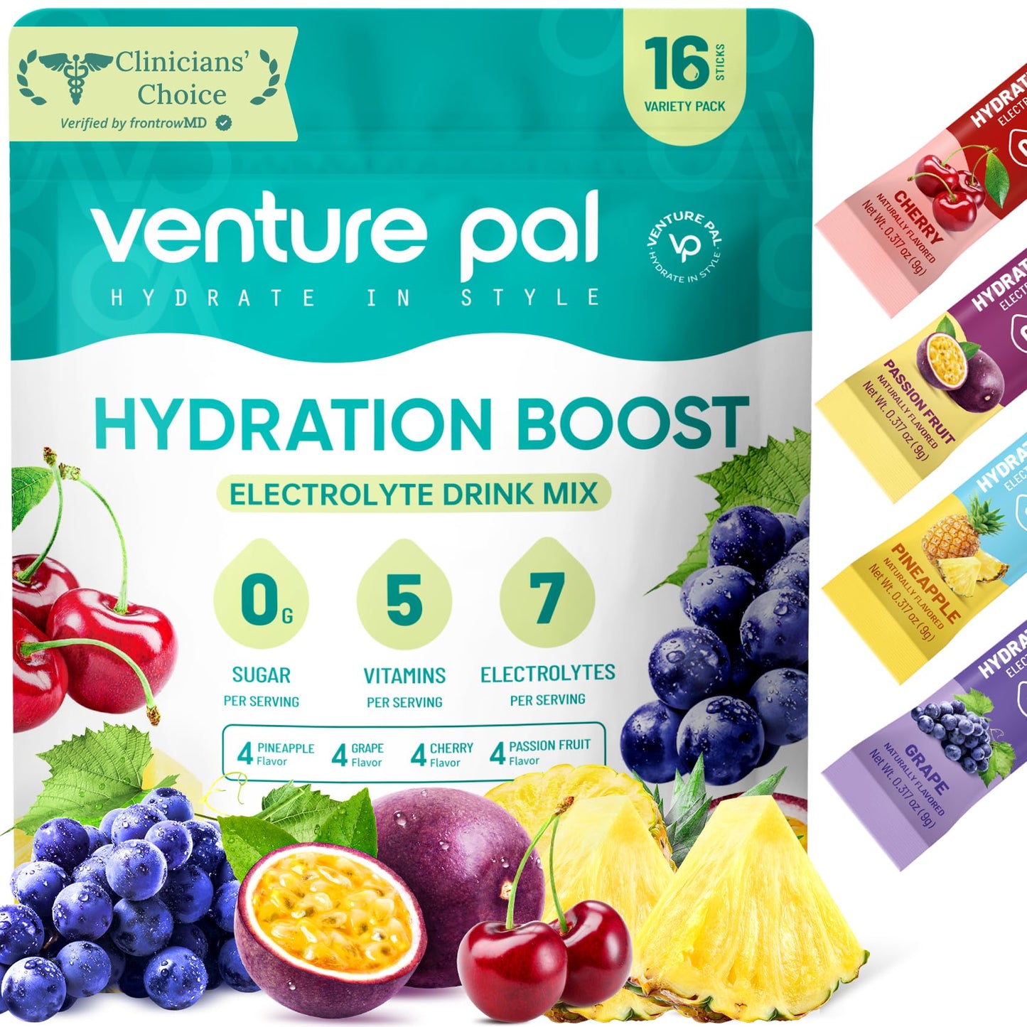 Venture Pal Sugar Free Electrolyte Powder Packets - Liquid Daily IV Drink Mix for Rapid Hydration & Party Recovery | 5 Vitamins & 7 Electrolytes| Keto Friendly - dailyvitalstore