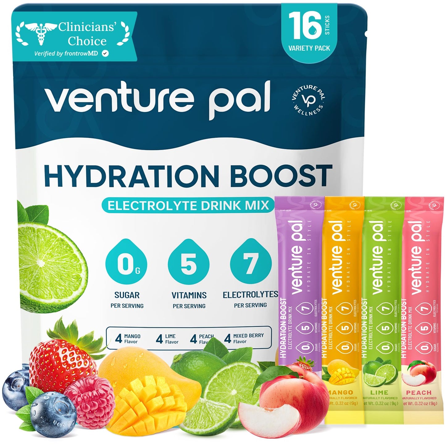 Venture Pal Sugar Free Electrolyte Powder Packets - Liquid Daily IV Hydration Packets | Electrolytes Drink Mix with 5 Vitamins & 7 Electrolytes | Keto Friendly - dailyvitalstore