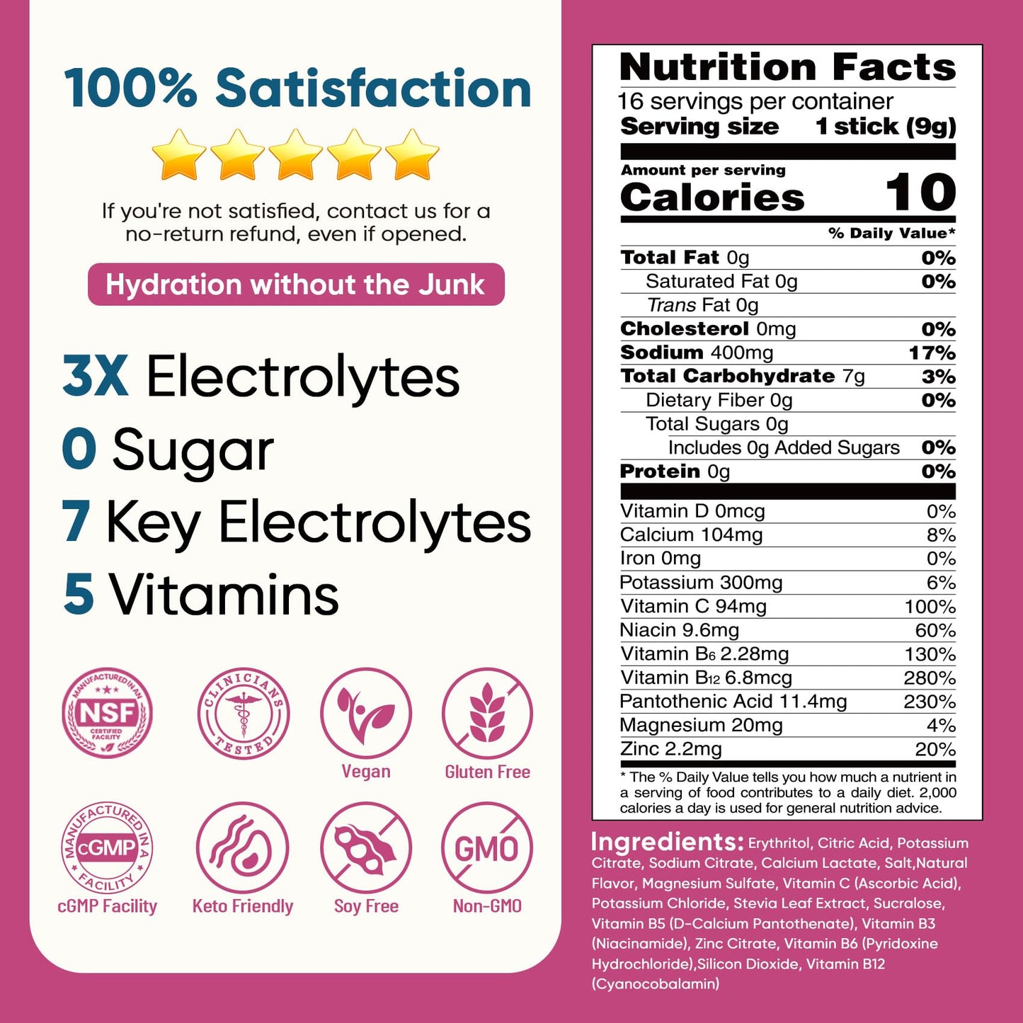 Venture Pal Sugar Free Electrolyte Powder Packets - Liquid Daily IV Hydration Packets | Electrolytes Drink Mix with 5 Vitamins & 7 Electrolytes | Keto Friendly | Non-GMO | Certified Vegan | 16 Sticks - dailyvitalstore