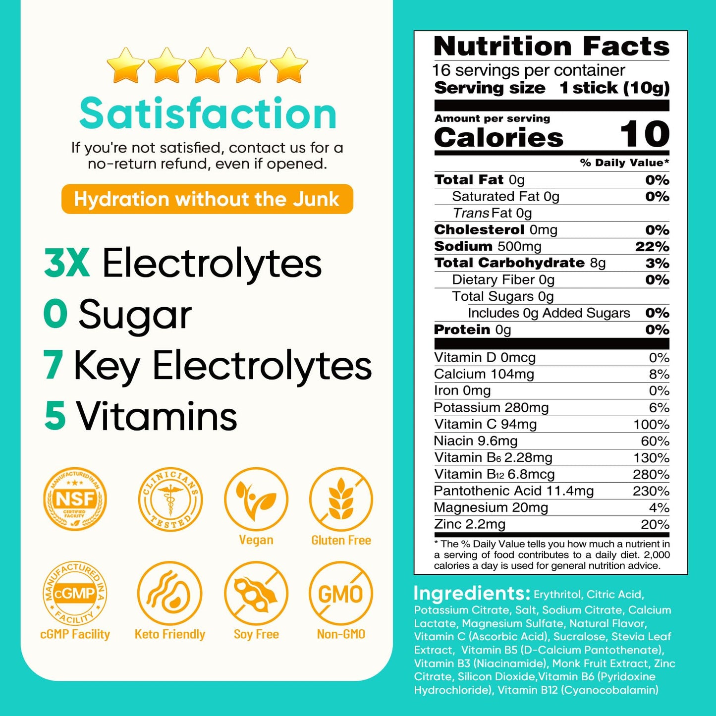 Venture Pal Sugar Free Electrolytes Powder Packets - Liquid Daily IV Hydration Packets | Instantly Hydrating & Party Recovery | 5 Vitamins & 7 Electrolytes - dailyvitalstore