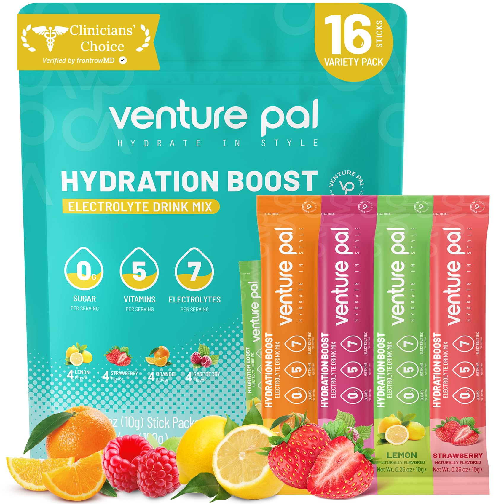 Venture Pal Sugar Free Electrolytes Powder Packets - Liquid Daily IV Hydration Packets | Instantly Hydrating & Party Recovery | 5 Vitamins & 7 Electrolytes - dailyvitalstore