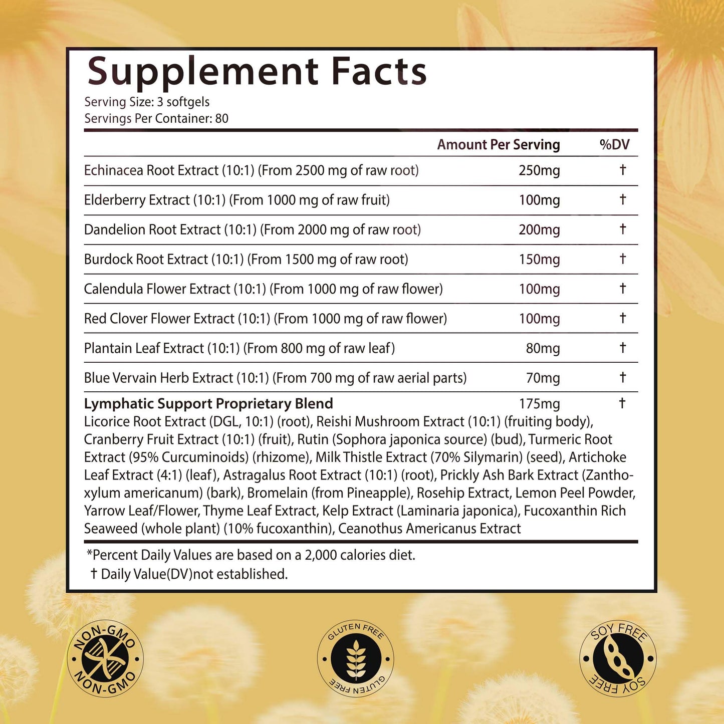 VerdiGusto 10,675mg Lymphatic Supplement | 25-in-1 Blend with Echinacea, Elderberry, Dandelion | 240 Softgels, 80 Day Supply | Lymph System Support | Soy Free, Non-GMO, Gluten Free - dailyvitalstore