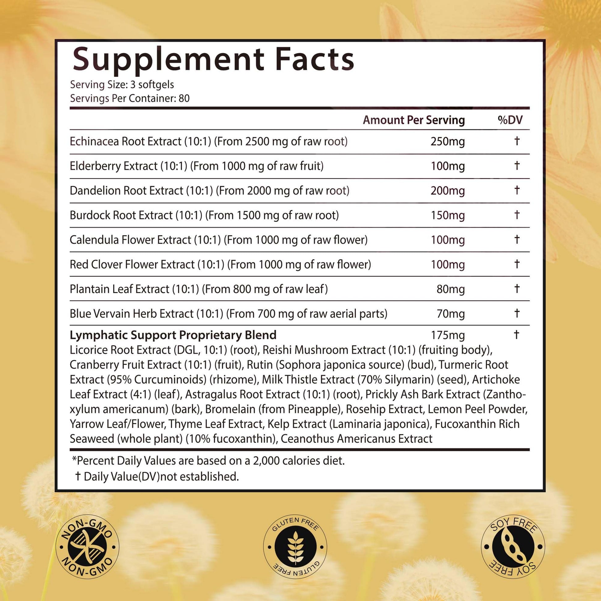 VerdiGusto 10,675mg Lymphatic Supplement | 25-in-1 Blend with Echinacea, Elderberry, Dandelion | 240 Softgels, 80 Day Supply | Lymph System Support | Soy Free, Non-GMO, Gluten Free - dailyvitalstore