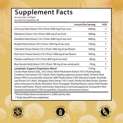 VerdiGusto 10,675mg Lymphatic Supplement | 25-in-1 Blend with Echinacea, Elderberry, Dandelion | 240 Softgels, 80 Day Supply | Lymph System Support | Soy Free, Non-GMO, Gluten Free - dailyvitalstore