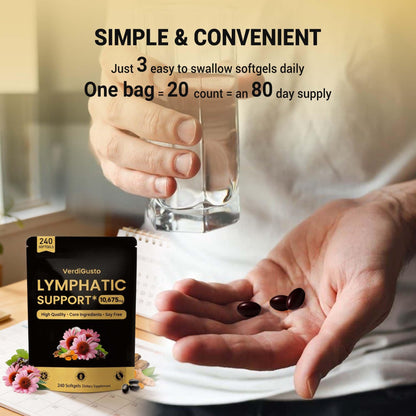 VerdiGusto 10,675mg Lymphatic Supplement | 25-in-1 Blend with Echinacea, Elderberry, Dandelion | 240 Softgels, 80 Day Supply | Lymph System Support | Soy Free, Non-GMO, Gluten Free - dailyvitalstore