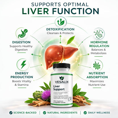 VESALIX Liver Support Supplement for Adults 40+ – Milk Thistle, Artichoke & Dandelion with Digestive Enzymes – Supports Digestion & Cellular Health – 60 Vegetarian Capsules - dailyvitalstore