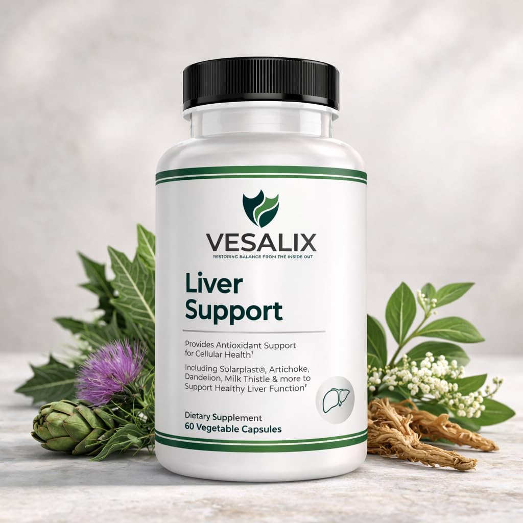 VESALIX Liver Support Supplement for Adults 40+ – Milk Thistle, Artichoke & Dandelion with Digestive Enzymes – Supports Digestion & Cellular Health – 60 Vegetarian Capsules - dailyvitalstore